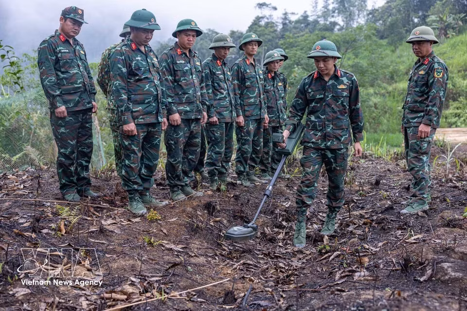 Team members learn and proficiently operate mine detectors to ensure that search areas are free from landmines and explosive remnants before commencing recovery work. (Photo: VNA)