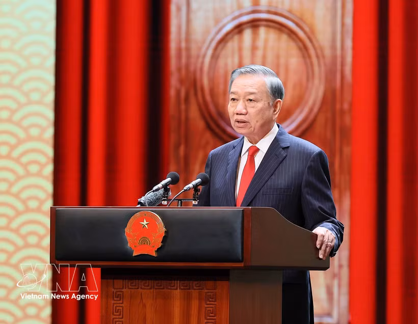 General Secretary of the Communist Party of Vietnam Central Committee and President To Lam delivers a speech at the ceremony marking the 81st anniversary of Vietnam's National Day (September 2, 1945–2026) at the Ho Guom Opera House in Hanoi on the evening of August 28, 2026. (Photo: VNA)