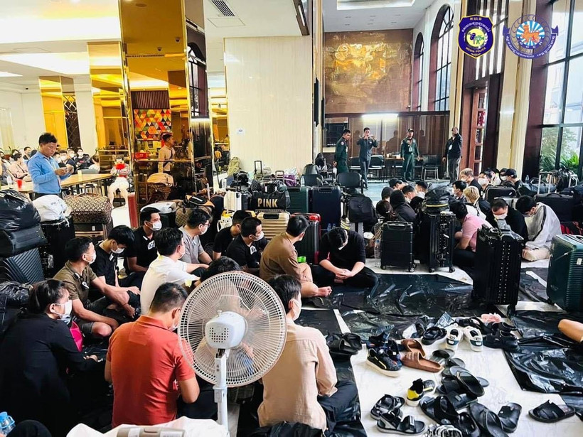 Preah Sihanouk police raid a building where an illegal online scam was operating on March 10, 2024. (Photo: Preah Sihanouk police’s Facebook)