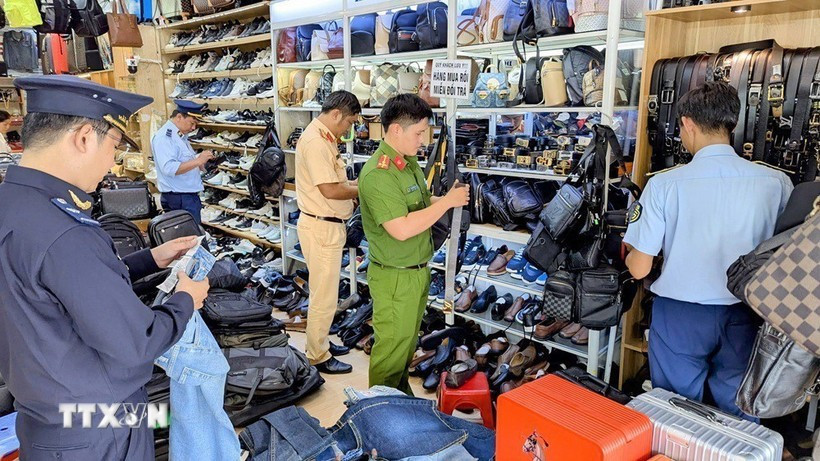 An Giang province's intersectoral inspection team inspects, detects, and seizes a large quantity of goods of unknown origin at a shop. (Photo: VNA)