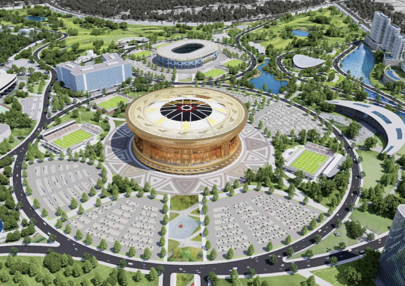A graphic image of the Olympic sports urban area project in Hanoi.