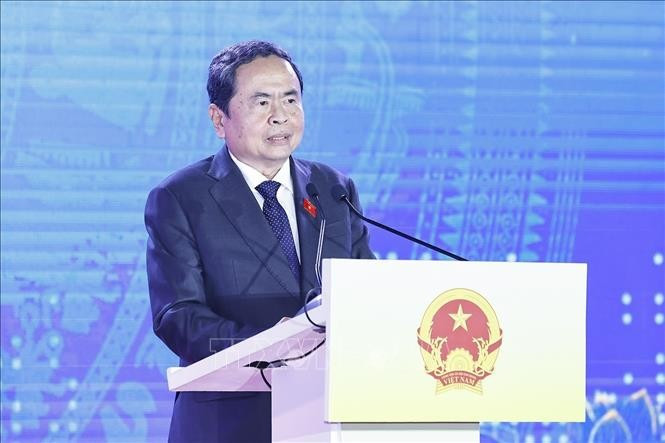 Chairman of the National Assembly Tran Thanh Man speaks at the ceremony in response to the Vietnam Law Day. (Photo: VNA)