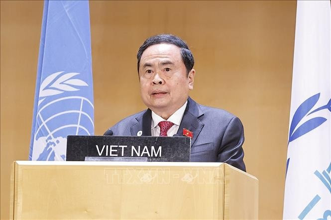 Chairman of the Vietnamese National Assembly (NA) Tran Thanh Man addresses a general debate of the sixth World Conference of Speakers of Parliament (Photo: VNA)