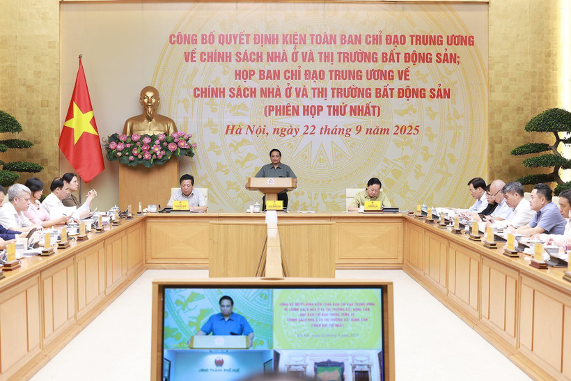 Prime Minister Pham Minh Chinh speaks at the Central Steering Committee on the Housing Policy and Real Estate Market's first session (Photo: VNA)