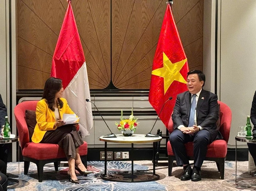 Nguyen Xuan Thang (right), Politburo member, Chairman of the Central Theory Council and President of the Ho Chi Minh National Academy of Politics, meets Meutya Viada Hafid, vice chairwoman of the Golkar Party and Minister of Communications and Digital Affairs of Indonesia, on March 11. (Photo: VNA)