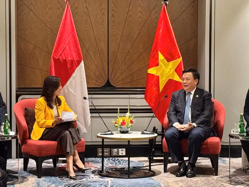 Nguyen Xuan Thang (right), Politburo member, Chairman of the Central Theory Council and President of the Ho Chi Minh National Academy of Politics, meets Meutya Viada Hafid, vice chairwoman of the Golkar Party and Minister of Communications and Digital Affairs of Indonesia, on March 11. (Photo: VNA)