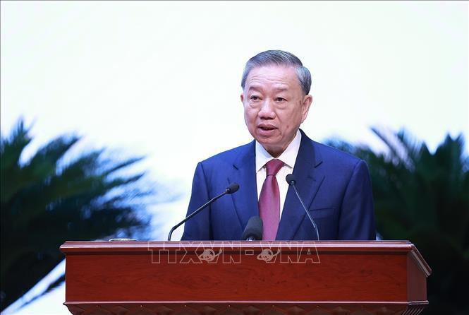 Party General Secretary, President To Lam delivers his inaugural speech. (Photo: VNA) 