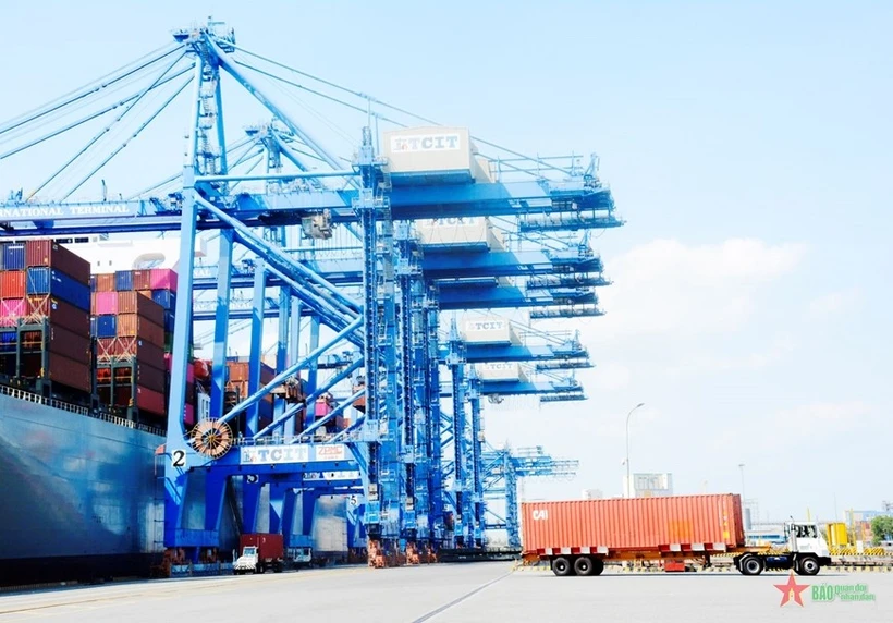 Cargo being handled at Tan Cang – Cai Mep International Terminal in Ba Ria-Vung Tau province (Photo: VNA)