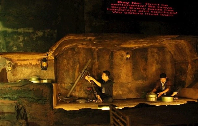 A Cu Chi Tunnel chamber is recreated in the Dat Thep show. The show aims to celebrate the 50th anniversary of Cu Chi liberation day on April 29. (Photo courtesy of Smart Group)