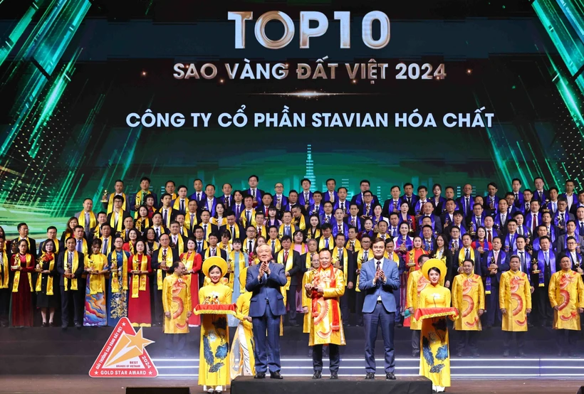 The top 10 winners of the Vietnam Gold Star Award 2024 are announced at the event. (Photo: VNA)