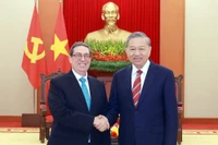 General Secretary of the Communist Party of Vietnam Central Committee To Lam (R) and Cuba's Politburo member and Minister of Foreign Affairs Bruno Rodriguez Parrilla in Hanoi on February 19. (Photo: VNA)