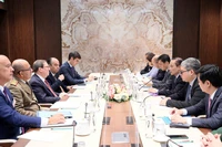 At the meeting between Politburo member and Minister of Foreign Affairs Le Hoai Trung and his Cuban counterpart Bruno Rodríguez Parrilla (Photo: VNA)