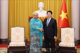 State President Luong Cuong (R) receives UN Deputy Secretary-General Amina J. Mohammed in Hanoi on April 17. (Photo: VNA)
