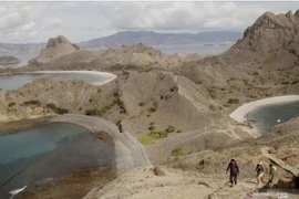 Tourists climb a hill on Padar Island to enjoy the natural scenery of Komodo National Park in East Nusa Tenggara (Photo: antaranews.com)