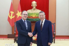 Party General Secretary To Lam (R) receives Russian Ambassador to Vietnam Gennady Bezdetko (Photo: VNA)