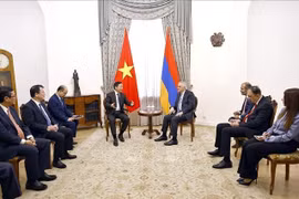 Deputy Prime Minister Tran Hong Ha (L) holds talks with Armenian Deputy Prime Minister Mher Grigoryan (Photo: VNA)