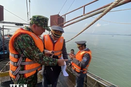 Border guards disseminate legal regulations on combating IUU fishing to vessel owners. (Photo: VNA)