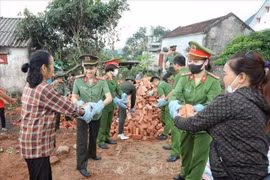 Bac Giang's police officers support the removal of temporary and dilapidated houses for poor and near-poor households in the province. (Photo: VNA)