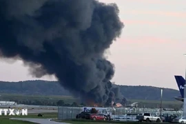 Smoke rises at the UPS cargo plane crash scene (Photo: Getty Images/VNA) 