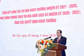 Chairman of the National Assembly Tran Thanh Man speaks at the conference reviewing emulation and commendation activities during the 2021–2026 term, and launching the emulation movement for 2026 and the 2026–2031 period. (Photo: VNA)