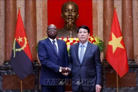 State President Luong Cuong (R) receives Angolan Ambassador Fernando Miguel on April 24, 2025. (Photo: VNA) 