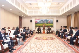 At the meeting between Vietnamese Deputy Minister of Foreign Affairs Nguyen Manh Cuong and Vilay Lakhamphong, Politburo member and Standing member of the Lao People's Revolutionary Party Central Committee’s Secretariat. (Photo: VNA)