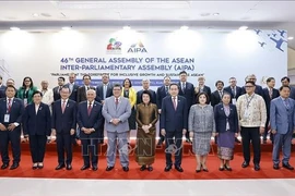 National Assembly Chairman Tran Thanh Man (6th from right, first row) and other delegates at the opening ceremony of the 46th General Assembly of the ASEAN Inter‑Parliamentary Assembly. (Photo: VNA)