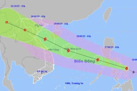 Forecast of Typhoon Bualoi’s position and movement direction at 1:00 on September 26. (Photo: National Centre for Hydro-Meteorological Forecasting) 