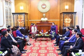 At the meeting between Vice Chairwoman of the Vietnam Fatherland Front (VFF) Central Committee Ha Thi Nga and Permanent Vice President of the Lao Front for National Construction (LFNC) Central Committee Inlavanh Keobounphanh (Photo: VNA)