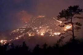 Forest fire occurs in Binh Lieu district's Binh Lieu town on April 12 evening. (Photo: VNA)