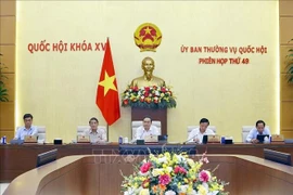 NA Chairman Tran Thanh Man (C) speaks at the session (Photo: VNA)