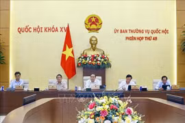 NA Chairman Tran Thanh Man (C) speaks at the session (Photo: VNA)