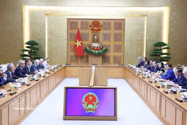 At the meeting between Deputy Prime Minister Tran Hong Ha and the European Commission's inspection delegation. (Photo: VNA)