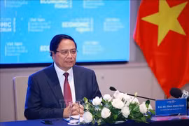Prime Minister Pham Minh Chinh speaks at the working session with representatives from foreign enterprises in the financial sector (Photo: VNA)