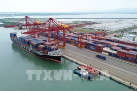 A partner ship receives containers at Berth No. 2 of Chu Lai International Port. (Photo: VNA) 