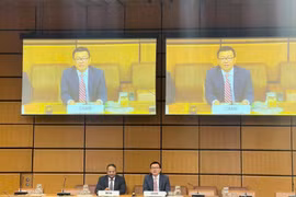 Ambassador Vu Le Thai Hoang (R) hands over the Chairmanship of the Asia-Pacific Group (APG) in Vienna to Ambassador Shambhu Kumaran, head of the Indian Mission. (Photo: VNA)