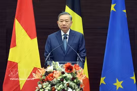 General Secretary of the Communist Party of Vietnam Central Committee and President To Lam gives a policy speech at Egmont – The Royal Institute for International Relations in Brussels on October 23, 2026. (Photo: VNA)