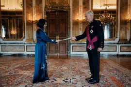 Vietnamese Ambassador to Belgium Nguyen Huong Tra presents her credentials to King Philippe on October 7, 2026. (Photo courtesy of Belgian Royal Court)