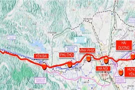 A map showing the Lao Cai - Hanoi - Hai Phong railway, which will be 388.35km long in total and run through nine localities. (Photo: baodautu.vn)