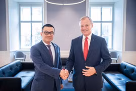 Ambassador Vu Le Thai Hoang meets with Governor of Upper Austria Thomas Stelzer on July 22. (Photo published by VNA) 