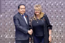 Chairman of the National Assembly Tran Thanh Man meets with Vietnam's Honorary Consul in Torino Sandra Scagliotti on April 12, 2026, part of his official visit to Italy. (Photo: VNA)
