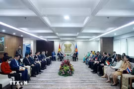 The meeting between Party General Secretary To Lam and ASEAN Secretary-General Kao Kim Hourn, along with the Committee of Permanent Representatives to ASEAN in Jakarta on March 10 (Photo: VNA)