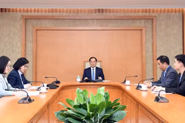 Deputy Prime Minister and Minister of Foreign Affairs Bui Thanh Son (centre) at the phone talks with Turkish Minister of Foreign Affairs Hakan Fidan on March 3 (Photo: VNA)