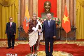 Party General Secretary and then State President To Lam (right) receives Ambassador of Bhutan to Vietnam Kinzang Dorji, who comes to present his credentials on September 17, 2024. (Photo: VNA)