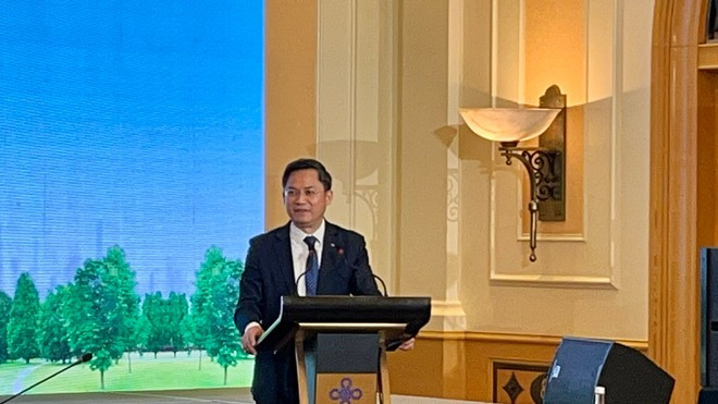 Vice Chairman of the Hanoi People’s Committee Ha Minh Hai speaks at the forum. (Photo: VietnamPlus) vice-chairman-of-the-hanoi-peoples-committee-ha-minh-hai.jpg