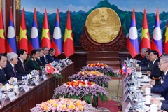 At the talks between Vietnamese State President Luong Cuong, and General Secretary of the Lao People's Revolutionary Party (LPRP) Central Committee and President of Laos Thongloun Sisoulith in Vientiane on April 24. (Photo: VNA)