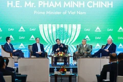 Vietnamese Prime Minister Pham Minh Chinh (centre) speaks at the plenary session of the 2nd ASEAN Future Forum in Hanoi on February 26. (Photo: VNA)