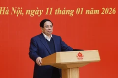 Politburo member, Secretary of the Government’s Party Committee, Prime Minister Pham Minh Chinh speaks at the conference. (Photo: VNA)