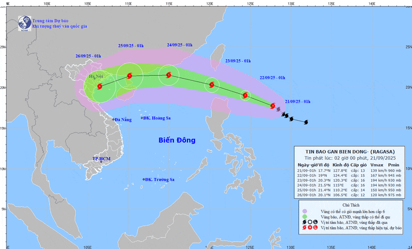 One possible path of Typhoon Ragasa. (Photo courtesy of the National Centre for Hydrometeorological Forecasting)