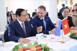 Vietnamese Prime Minister Pham Minh Chinh (L) with products of New Zealand’s Plant & Food Research Institute in Auckland on March 10, 2024. (File photo: VNA)